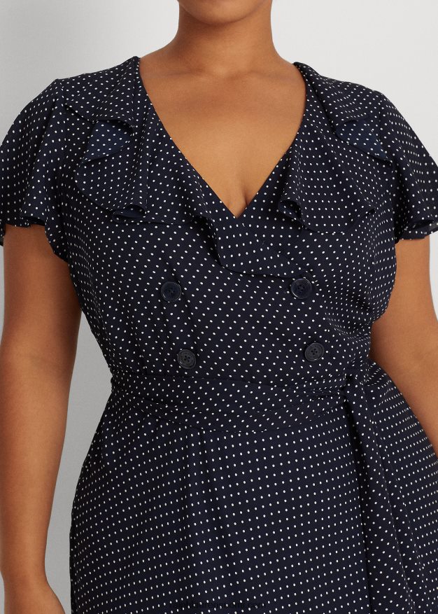 Ralph Lauren naiset pilkullinen georgette-mekko 0Z24ZR4792 laivasto/valkoinen