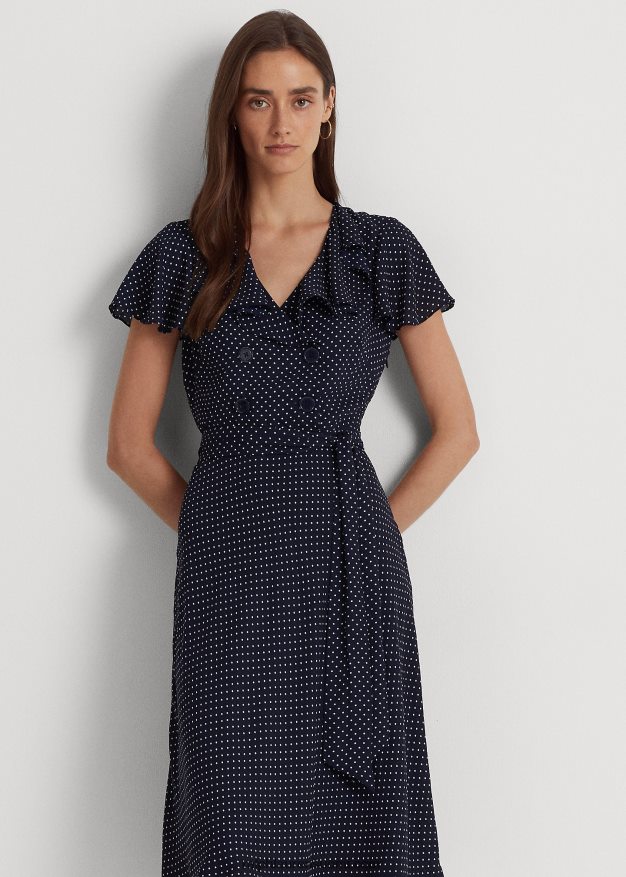 Ralph Lauren naiset pilkullinen georgette-mekko 0Z24ZR9570