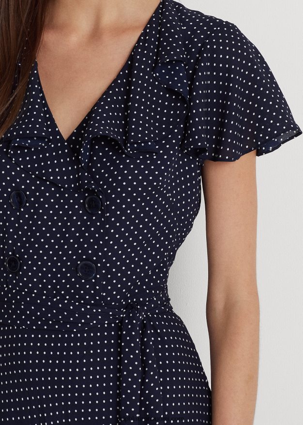 Ralph Lauren naiset pilkullinen georgette-mekko 0Z24ZR9570