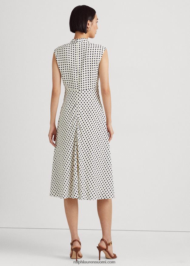 Ralph Lauren naiset pilkullinen solmittava georgette-mekko 0Z24ZR4427 pergamentti kerma/laivasto