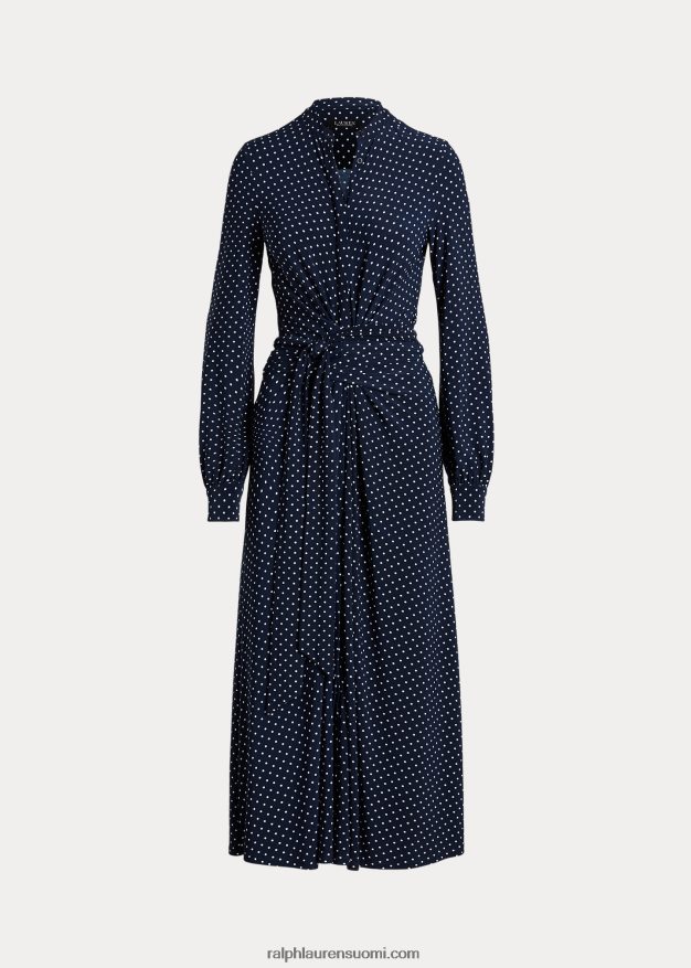 Ralph Lauren naiset pilkullinen stretch-jersey-paitamekko 0Z24ZR4054 laivastonsininen/kerma