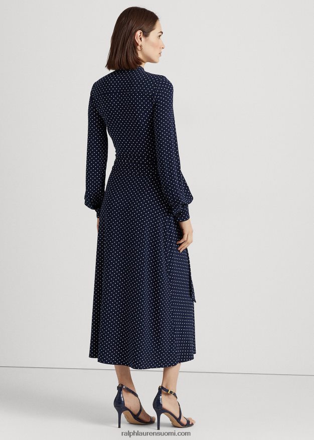 Ralph Lauren naiset pilkullinen stretch-jersey-paitamekko 0Z24ZR4054 laivastonsininen/kerma