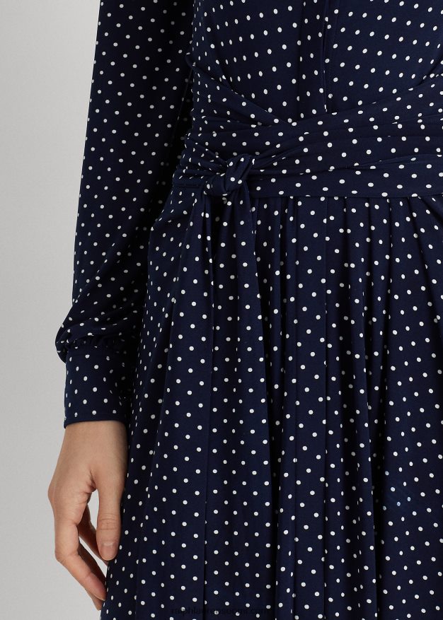 Ralph Lauren naiset pilkullinen stretch-jersey-paitamekko 0Z24ZR4054 laivastonsininen/kerma