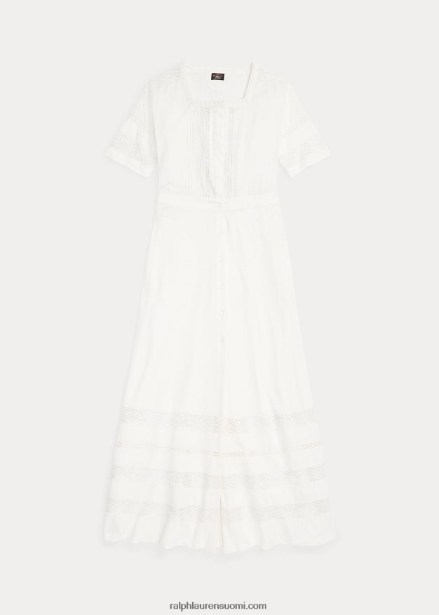 Ralph Lauren naiset pitsireunainen pellava-puuvillatrikoomekko 0Z24ZR3631 luonnonvalkoinen