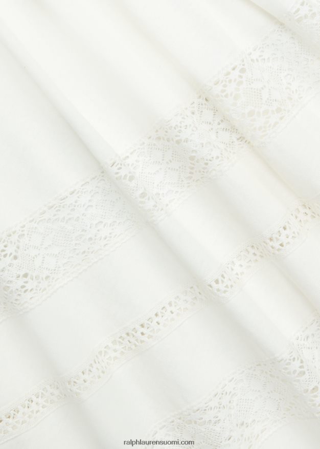 Ralph Lauren naiset pitsireunainen pellava-puuvillatrikoomekko 0Z24ZR3631 luonnonvalkoinen