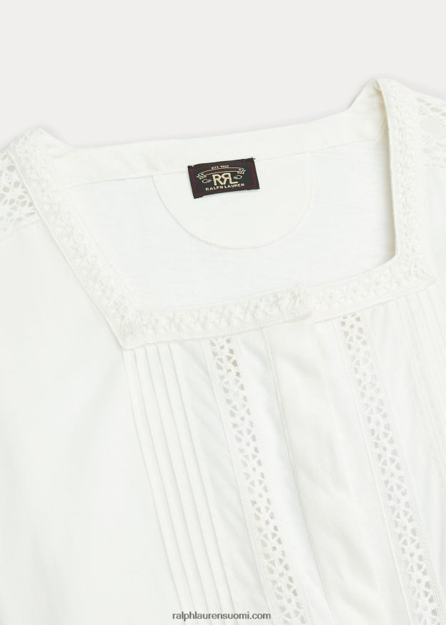 Ralph Lauren naiset pitsireunainen pellava-puuvillatrikoomekko 0Z24ZR3631 luonnonvalkoinen