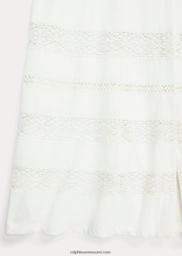 Ralph Lauren naiset pitsireunainen pellava-puuvillatrikoomekko 0Z24ZR3631 luonnonvalkoinen