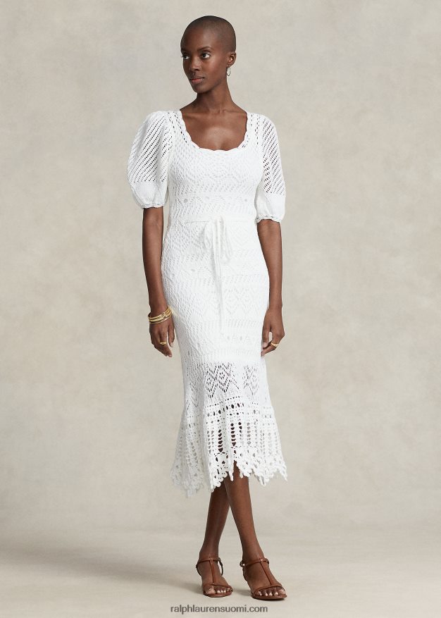 Ralph Lauren naiset pointelle-neulottu puuvillamekko 0Z24ZR3073 valkoinen