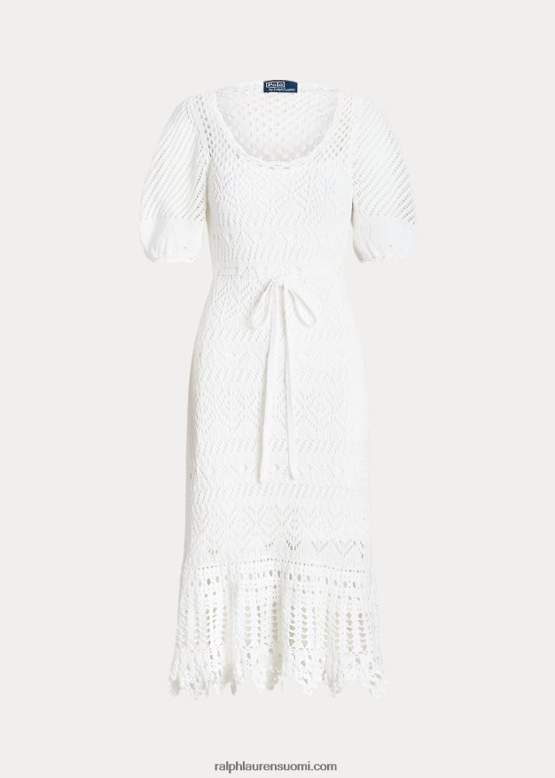 Ralph Lauren naiset pointelle-neulottu puuvillamekko 0Z24ZR3073 valkoinen