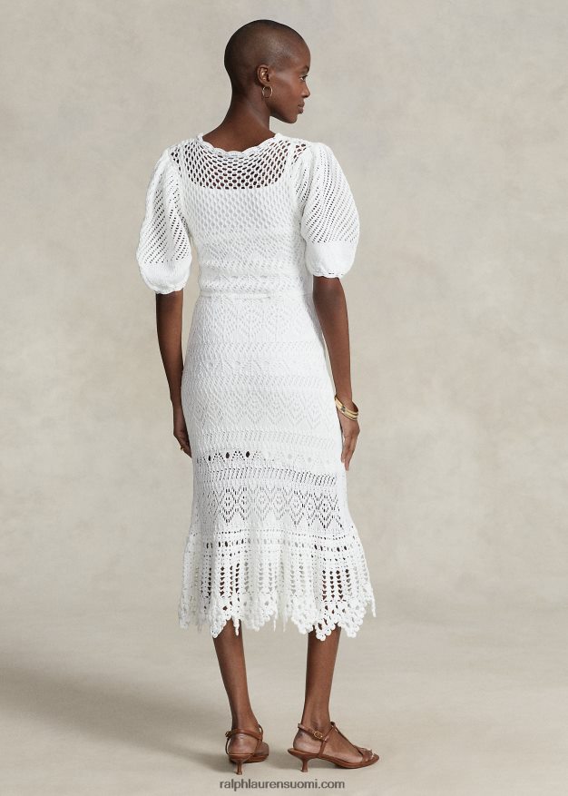 Ralph Lauren naiset pointelle-neulottu puuvillamekko 0Z24ZR3073 valkoinen