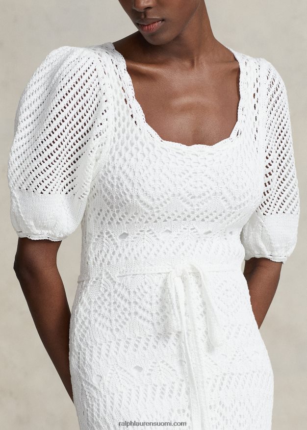 Ralph Lauren naiset pointelle-neulottu puuvillamekko 0Z24ZR3073 valkoinen