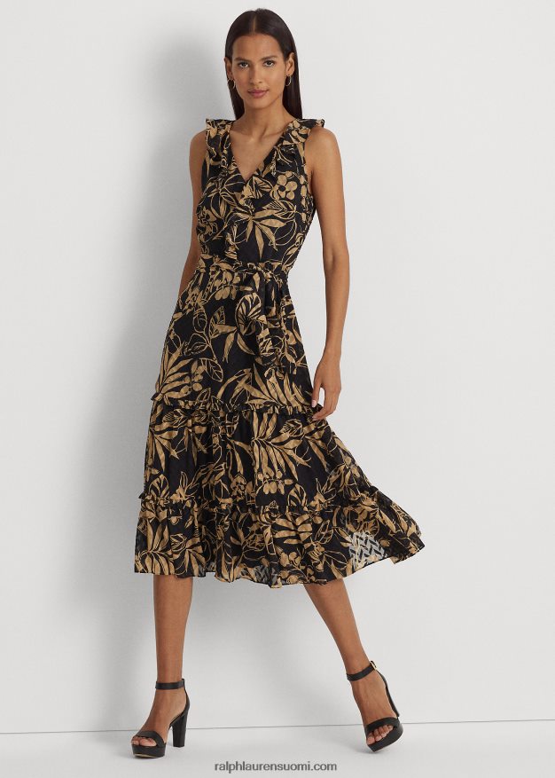 Ralph Lauren naiset printti ryppyinen Georgette-mekko 0Z24ZR4875 musta/ruskea