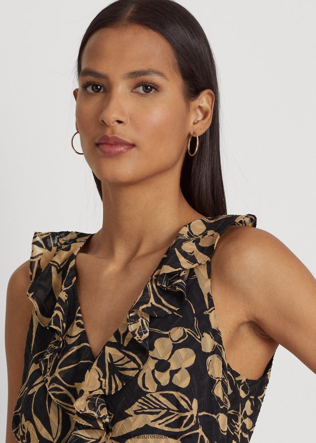 Ralph Lauren naiset printti ryppyinen Georgette-mekko 0Z24ZR4875 musta/ruskea