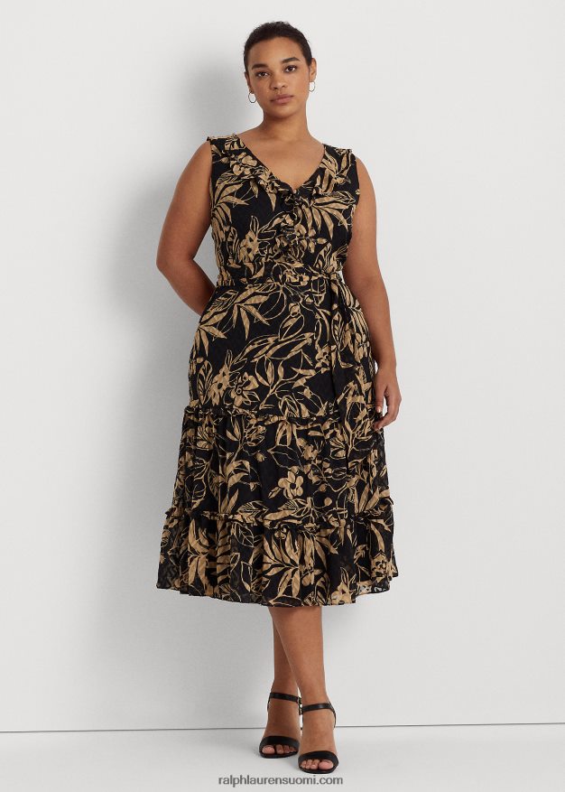 Ralph Lauren naiset printti ryppyinen Georgette-mekko 0Z24ZR4961 musta/ruskea