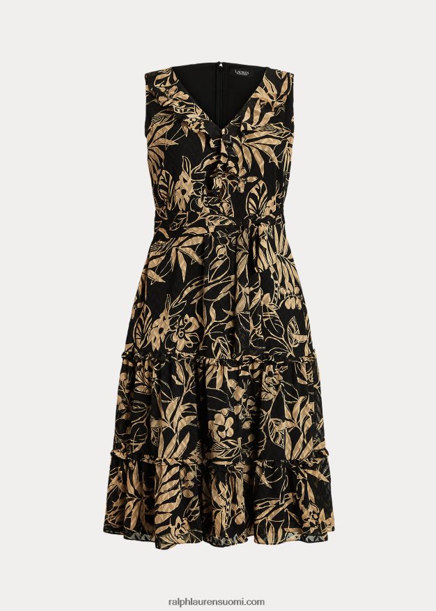Ralph Lauren naiset printti ryppyinen Georgette-mekko 0Z24ZR4961 musta/ruskea