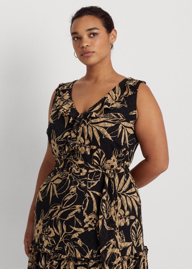 Ralph Lauren naiset printti ryppyinen Georgette-mekko 0Z24ZR4961 musta/ruskea