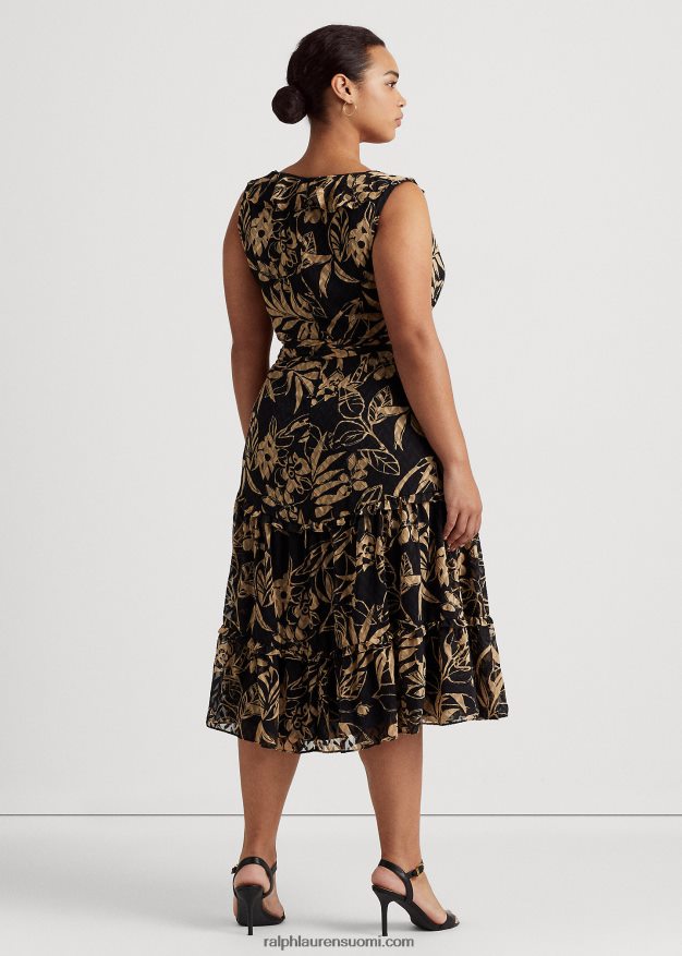 Ralph Lauren naiset printti ryppyinen Georgette-mekko 0Z24ZR4961 musta/ruskea