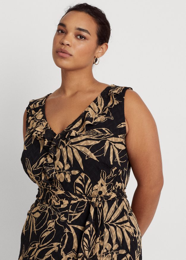 Ralph Lauren naiset printti ryppyinen Georgette-mekko 0Z24ZR4961 musta/ruskea