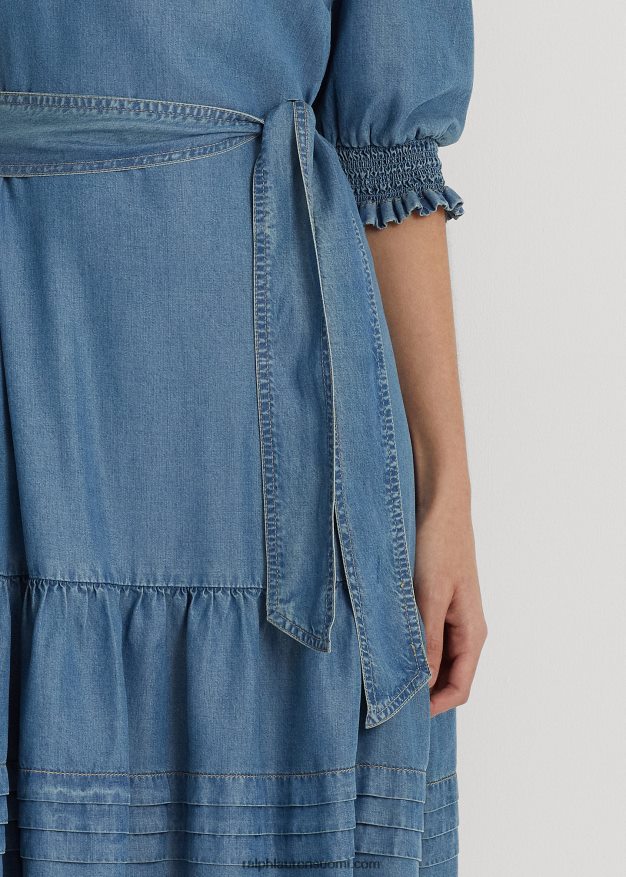 Ralph Lauren naiset puhvihihainen farkkumekko 0Z24ZR3962 suolapuron pesu