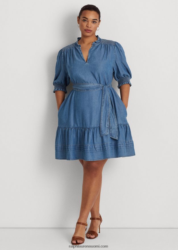 Ralph Lauren naiset puhvihihainen farkkumekko 0Z24ZR4619 suolapuron pesu