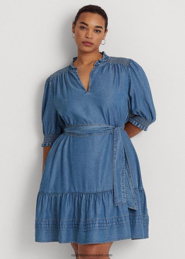 Ralph Lauren naiset puhvihihainen farkkumekko 0Z24ZR4619 suolapuron pesu