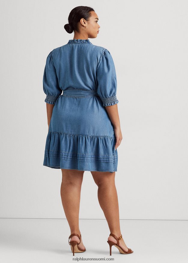 Ralph Lauren naiset puhvihihainen farkkumekko 0Z24ZR4619 suolapuron pesu