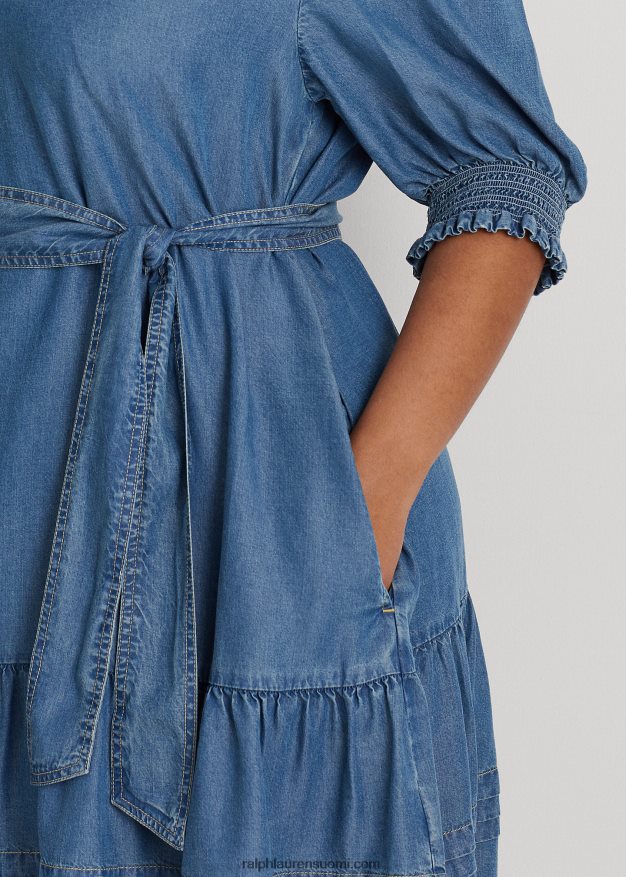 Ralph Lauren naiset puhvihihainen farkkumekko 0Z24ZR4619 suolapuron pesu