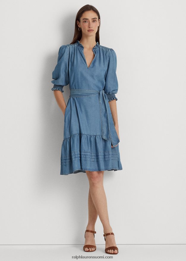 Ralph Lauren naiset puhvihihainen farkkumekko 0Z24ZR4841 suolapuron pesu