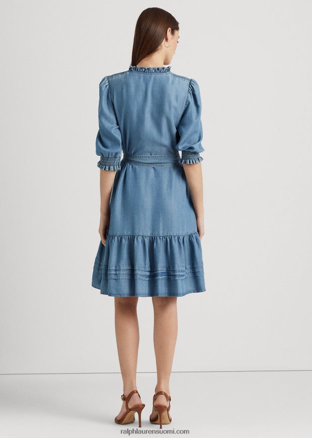 Ralph Lauren naiset puhvihihainen farkkumekko 0Z24ZR4841 suolapuron pesu