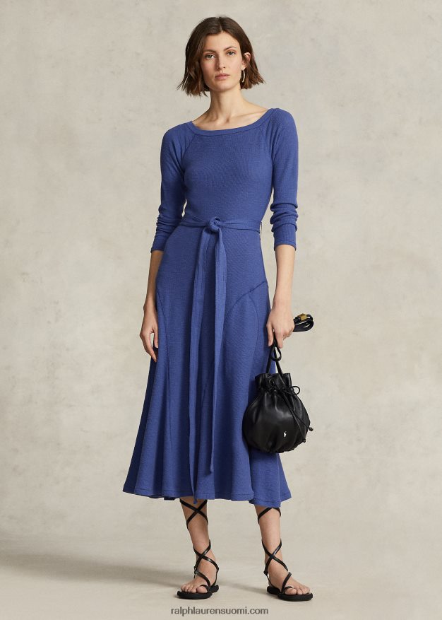 Ralph Lauren naiset puuvillainen venekaula-midimekko 0Z24ZR3122 kuninkaallinen laivasto