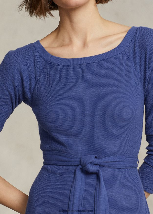 Ralph Lauren naiset puuvillainen venekaula-midimekko 0Z24ZR3122 kuninkaallinen laivasto