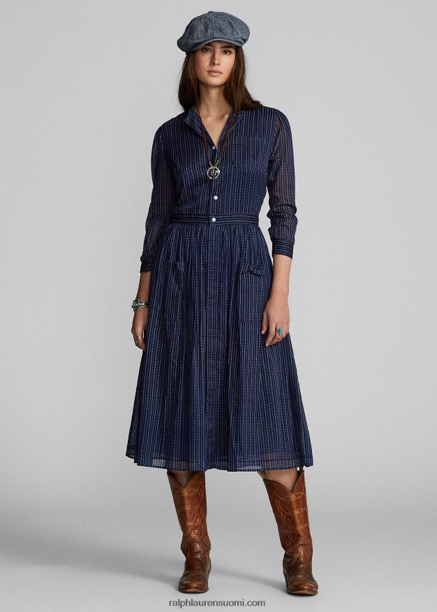 Ralph Lauren naiset puuvillainen voile-paitamekko 0Z24ZR3654 keskikokoinen indigo