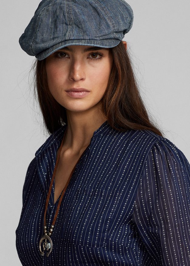 Ralph Lauren naiset puuvillainen voile-paitamekko 0Z24ZR3654 keskikokoinen indigo