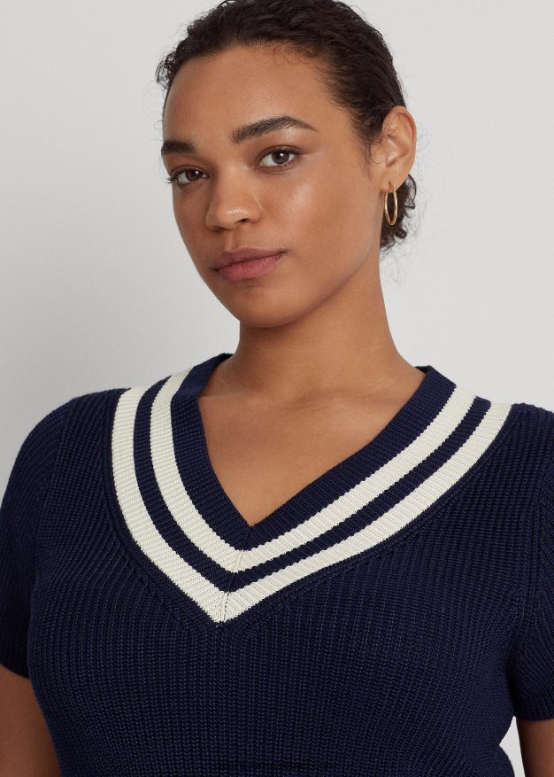 Ralph Lauren naiset puuvillasekoitettu krikettipusero 0Z24ZR4664 hienostunut laivasto/kerma