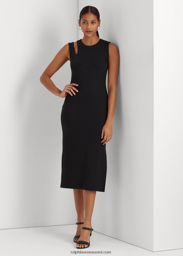 Ralph Lauren naiset puuvillasekoitteinen hihaton midi-mekko 0Z24ZR3907 musta