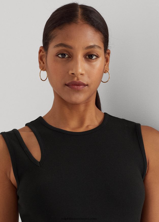 Ralph Lauren naiset puuvillasekoitteinen hihaton midi-mekko 0Z24ZR3907 musta