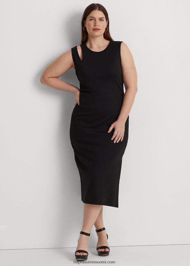 Ralph Lauren naiset puuvillasekoitteinen hihaton midi-mekko 0Z24ZR4553 musta