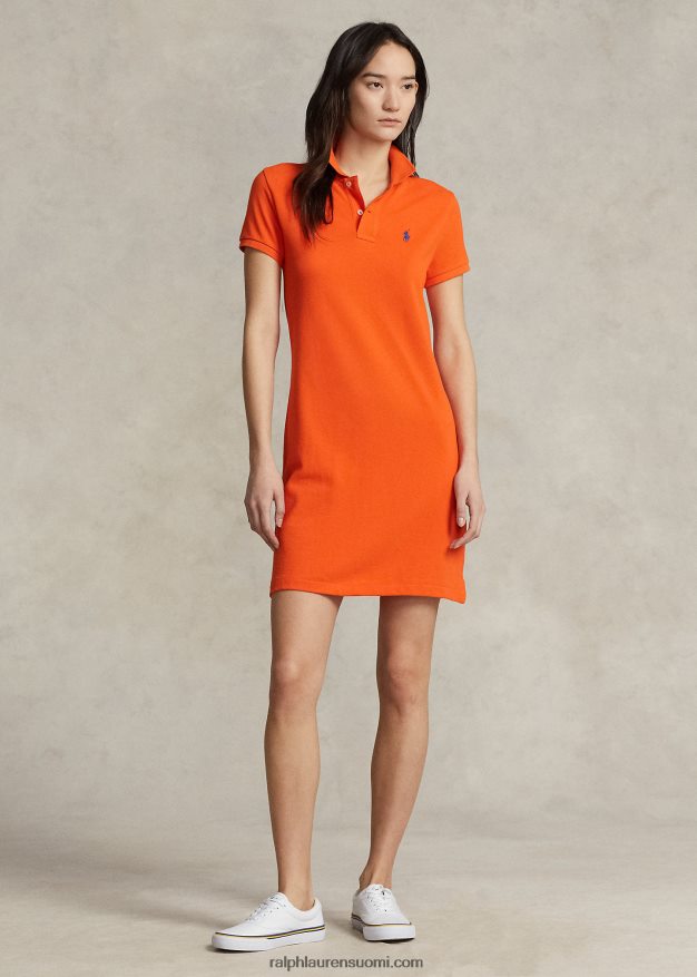 Ralph Lauren naiset puuvillaverkkomainen poolomekko 0Z24ZR9249 purjehtiva oranssi
