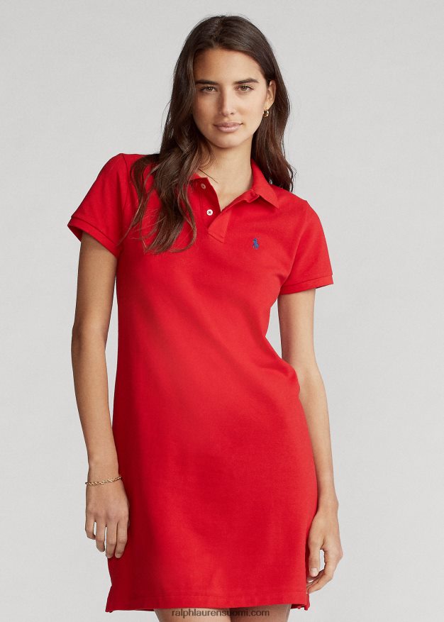 Ralph Lauren naiset puuvillaverkkomainen poolomekko 0Z24ZR9250 punainen
