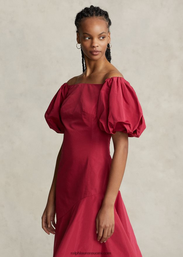 Ralph Lauren naiset röyhelöinen epäsymmetrinen taftipuku 0Z24ZR3003 punainen vadelma