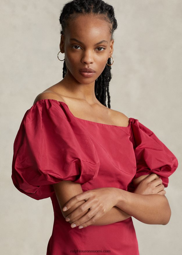 Ralph Lauren naiset röyhelöinen epäsymmetrinen taftipuku 0Z24ZR3003 punainen vadelma