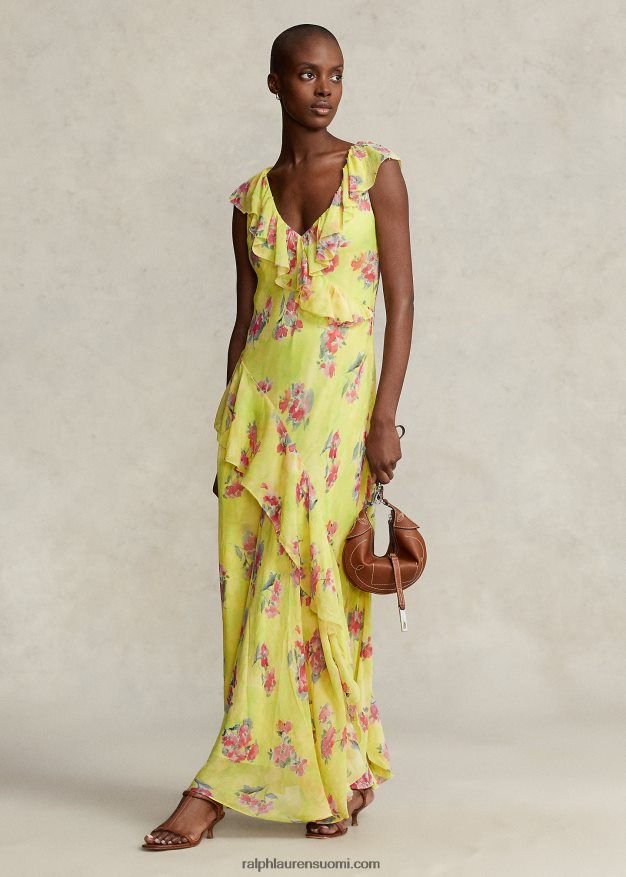 Ralph Lauren naiset röyhelöinen kukka-georgette-maximekko 0Z24ZR3001 vesileima kukkaprintti