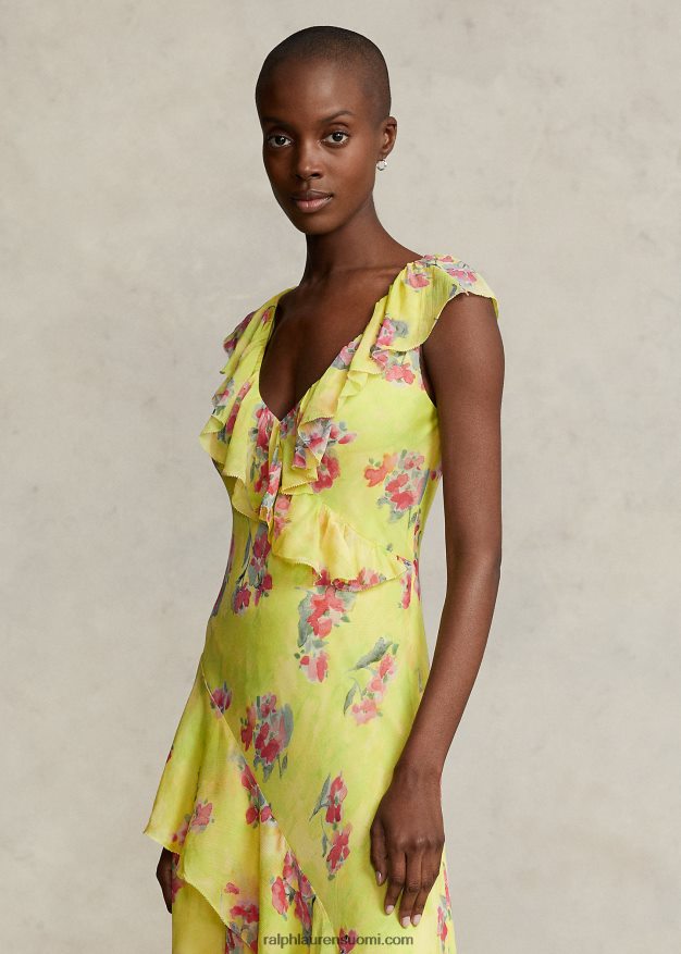 Ralph Lauren naiset röyhelöinen kukka-georgette-maximekko 0Z24ZR3001 vesileima kukkaprintti