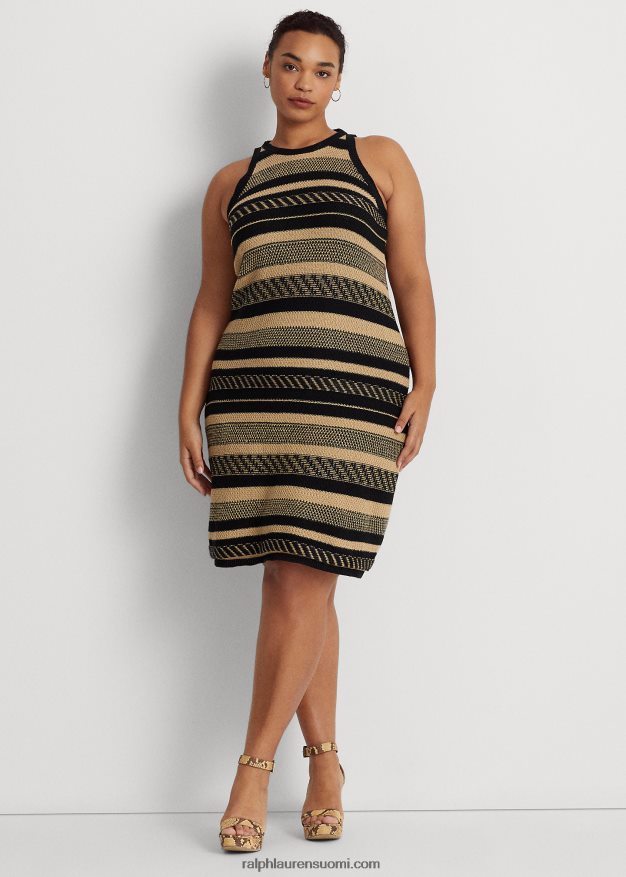 Ralph Lauren naiset raidallinen hihaton neulemekko 0Z24ZR4772 musta/ruskea