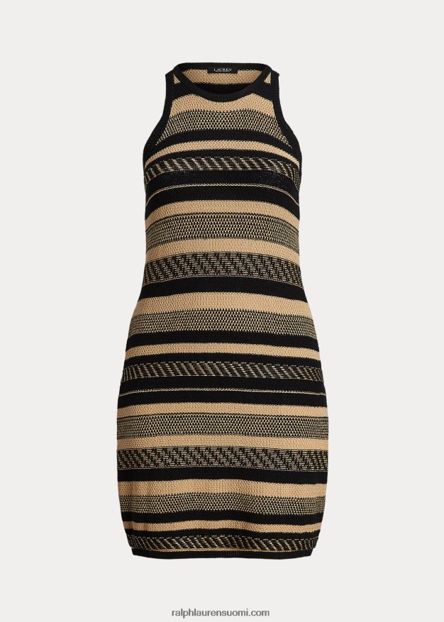 Ralph Lauren naiset raidallinen hihaton neulemekko 0Z24ZR4772 musta/ruskea