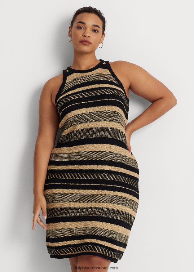 Ralph Lauren naiset raidallinen hihaton neulemekko 0Z24ZR4772 musta/ruskea