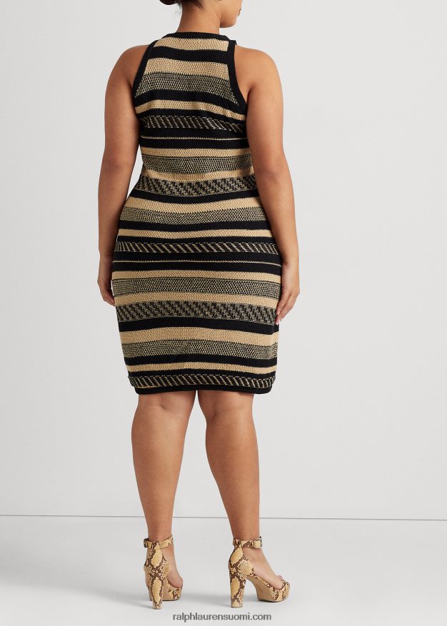 Ralph Lauren naiset raidallinen hihaton neulemekko 0Z24ZR4772 musta/ruskea