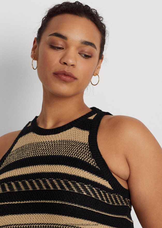 Ralph Lauren naiset raidallinen hihaton neulemekko 0Z24ZR4772 musta/ruskea