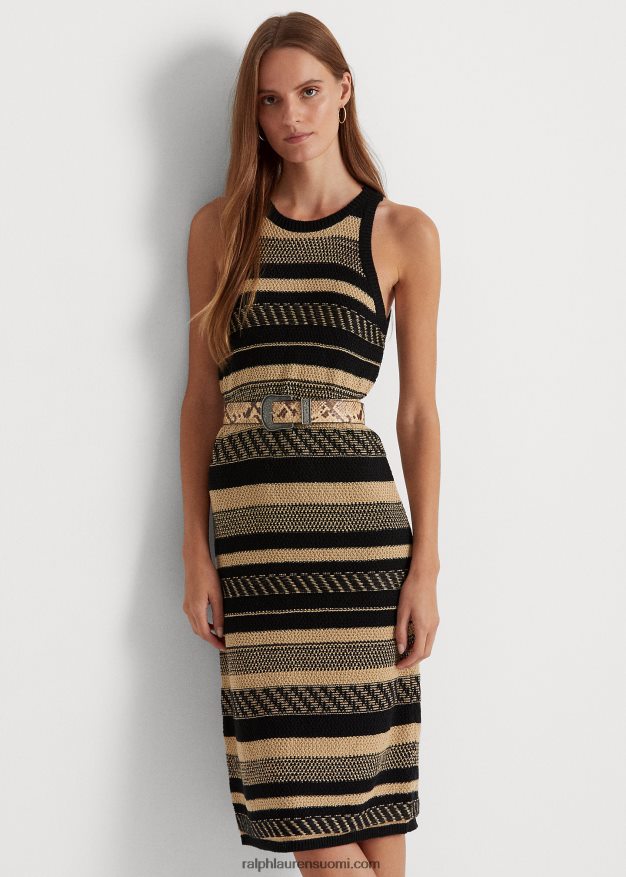Ralph Lauren naiset raidallinen hihaton neulemekko 0Z24ZR4852 musta/ruskea