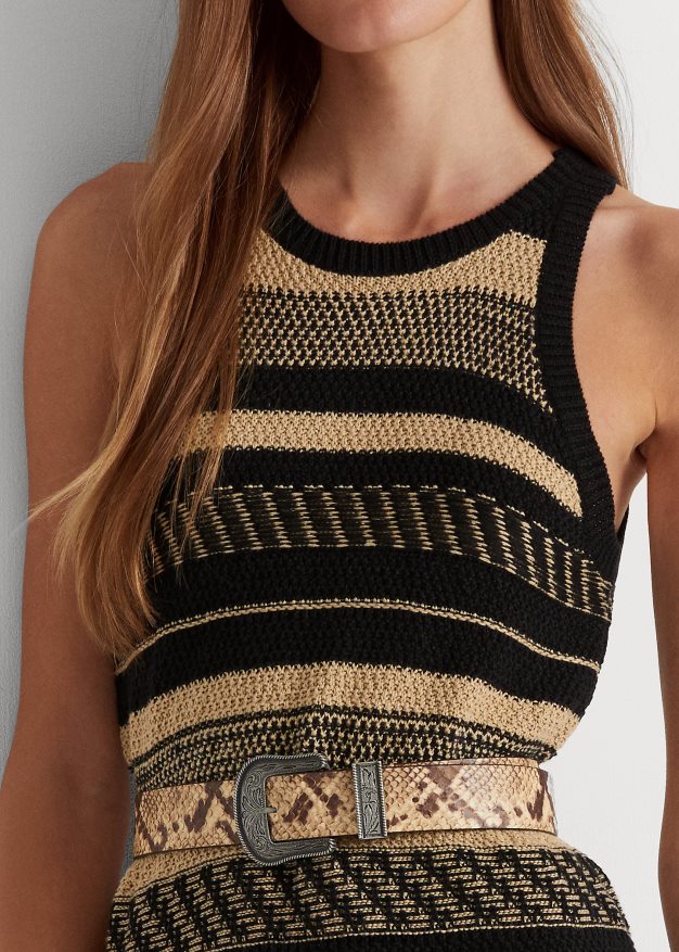 Ralph Lauren naiset raidallinen hihaton neulemekko 0Z24ZR4852 musta/ruskea